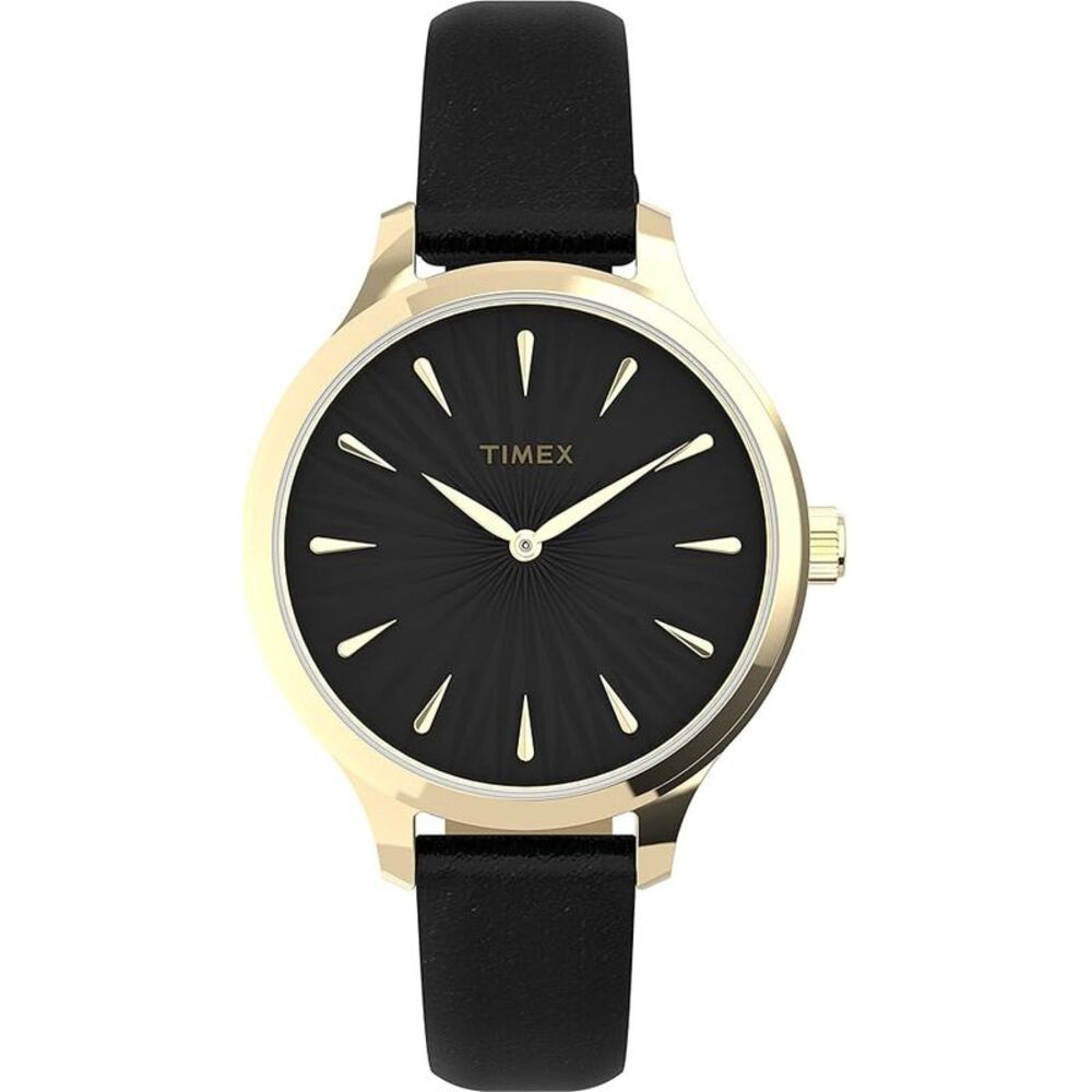 Timex Peyton Gold-Tone/Black Leather Ladies Watch